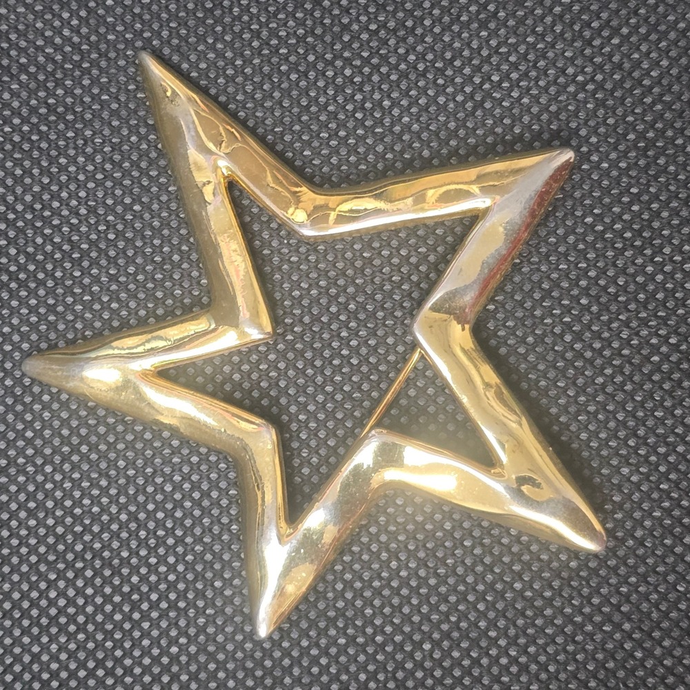 Carolee Vintage Gold Tone Open Star Brooch Pin‎ Celestial Large Statement 2.75in